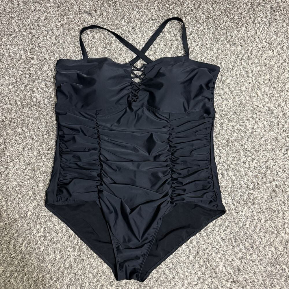 Torrid Brand Women's 4X Slim Fix Lattice One Piece Swimsuit Black - Picture 3 of 6